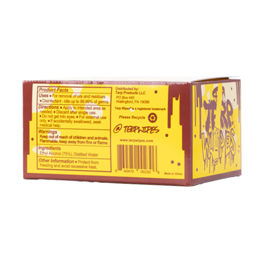 Terp Wipes 70-Pack Ethyl Alcohol Swabs for Cleaning Glass & Metal, Back Label Info