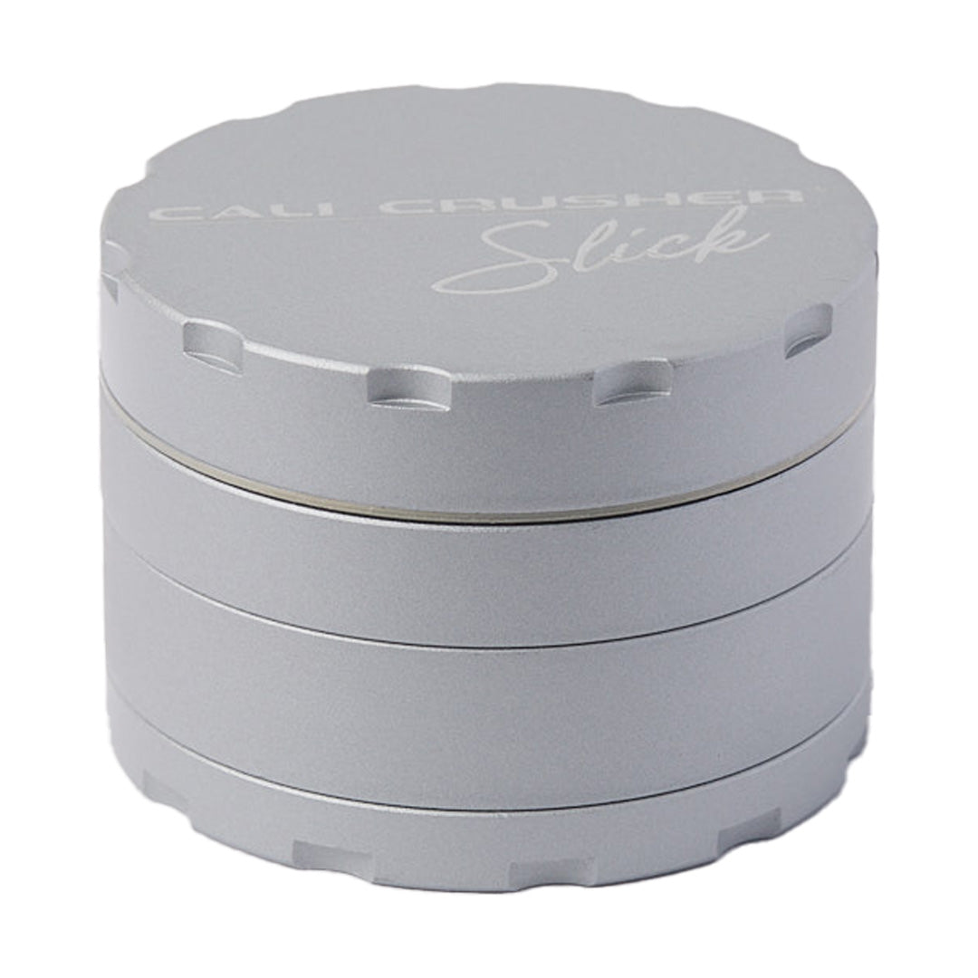 Cali Crusher O.G. Slick Grinder 2.5" in Silver - Front View on White Background