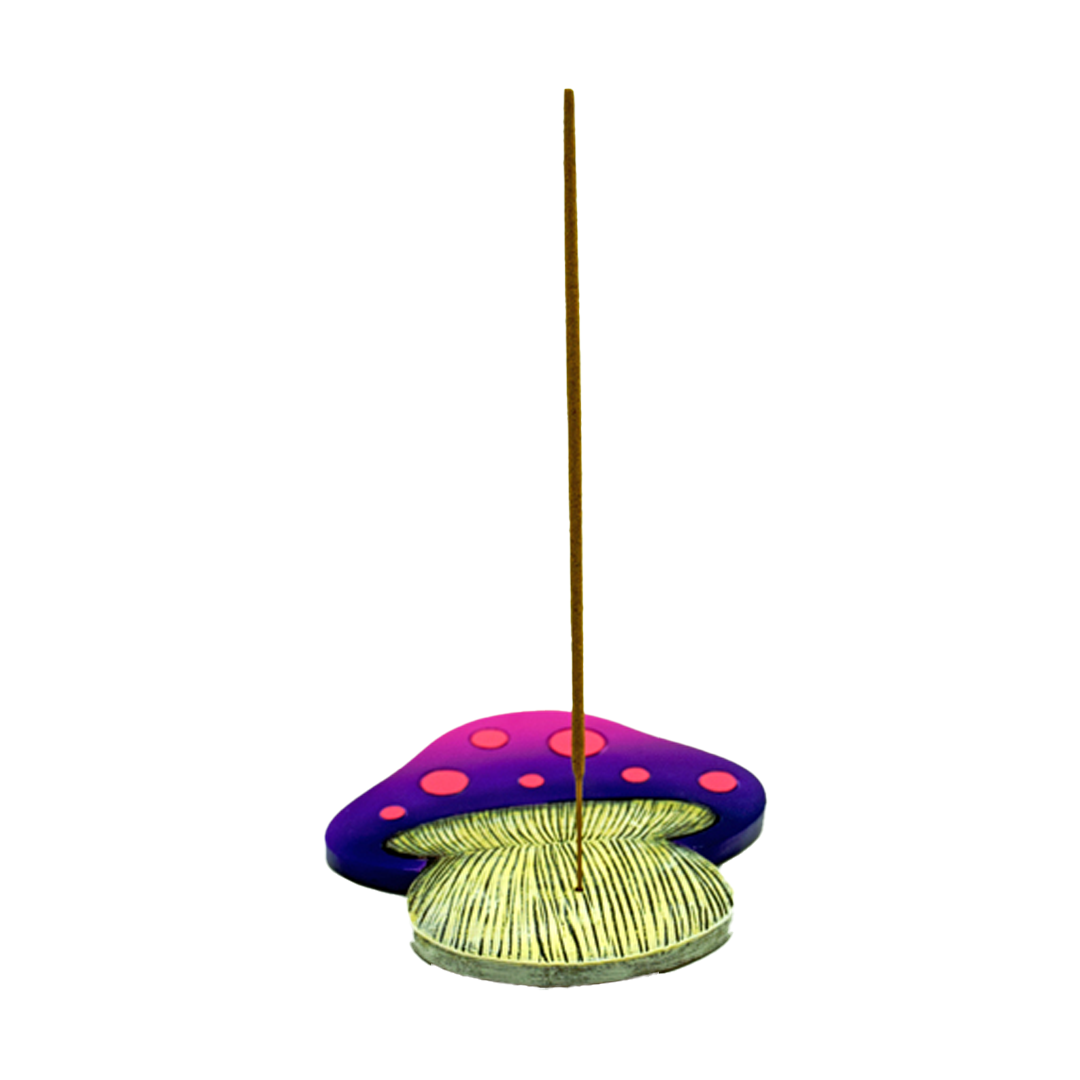 Fantasy Mushroom Design Polyresin Incense Stick Burner, Front View on White Background
