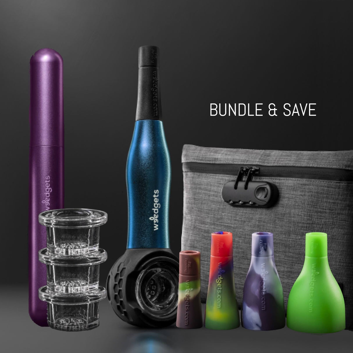 Weedgets Prepared For Anything Bundle with various smoking accessories and carry pouch