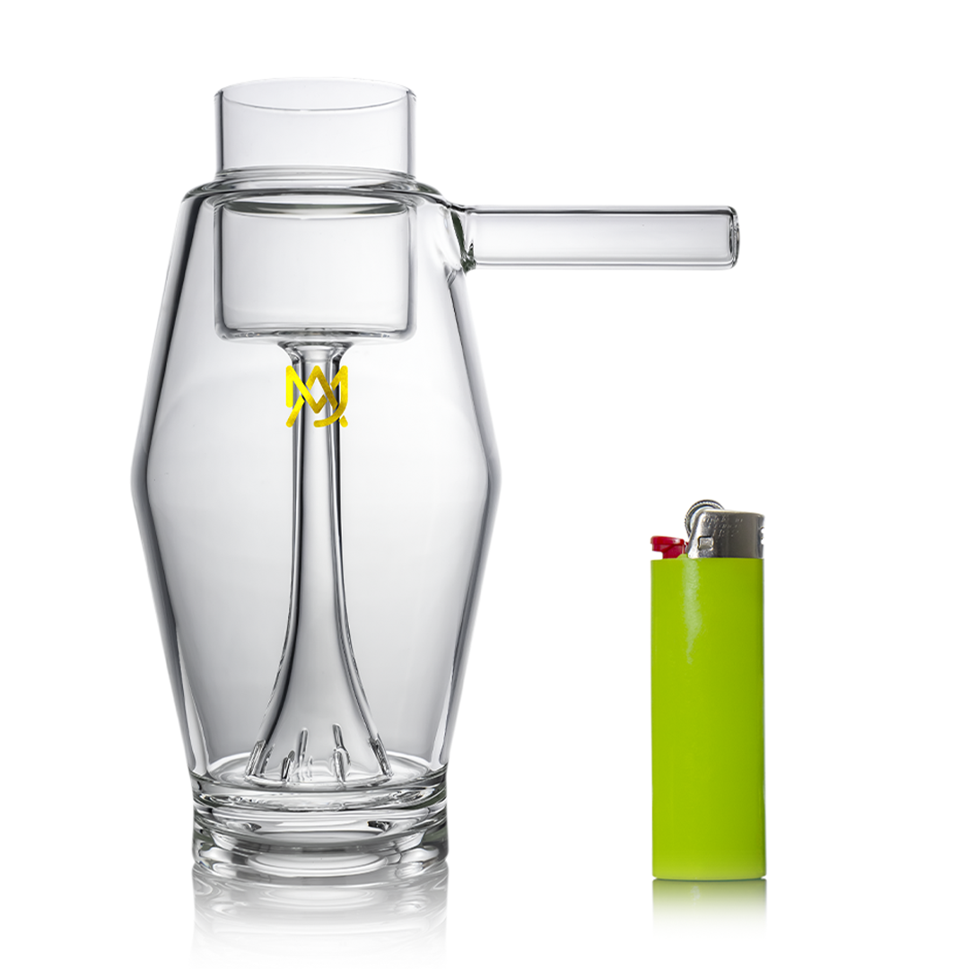 MJ Arsenal Proxy Bubbler - Clear Borosilicate Glass Dab Rig with Green Lighter - Front View
