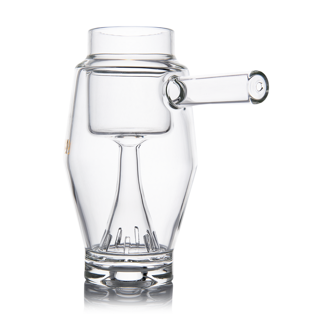MJ Arsenal Proxy Bubbler Mini front view, compact glass dab rig with side arm