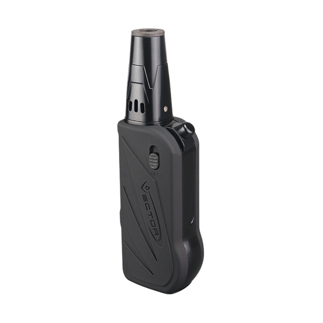 Vector Vboom Mini Torch in Black Matte, front view on seamless white background, perfect for dab rigs