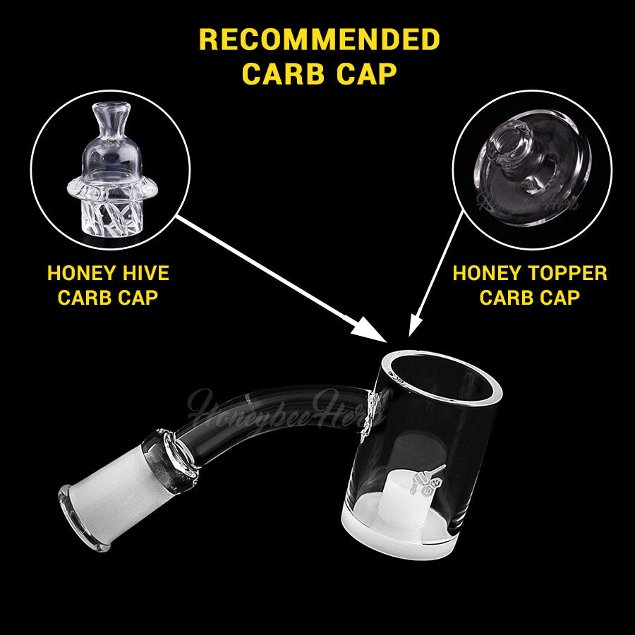 Honey & Milk Core Reactor Quartz Banger at 45° angle with recommended carb caps