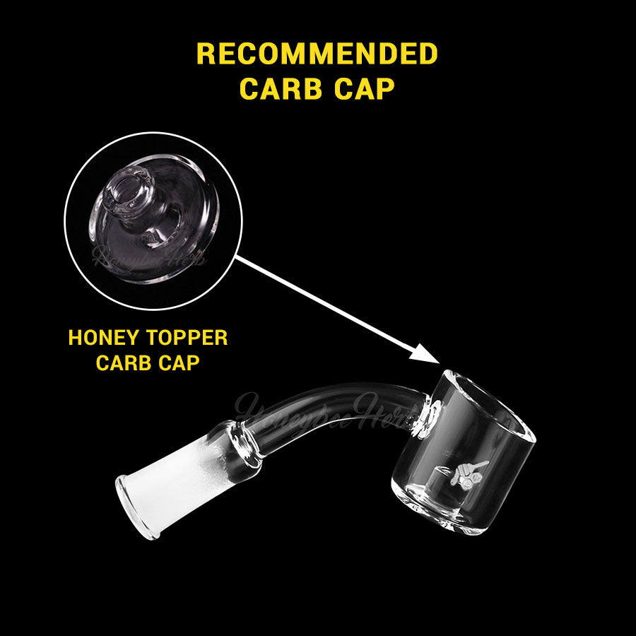 CORE REACTOR QUARTZ BANGER at 45° angle with recommended carb cap, clear design for dab rigs
