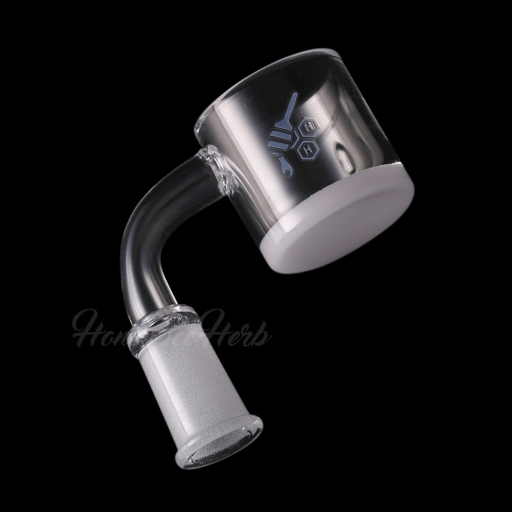 Honey & Milk XL Bevel Quartz Banger at 90° angle, clear flat top design for dab rigs, 25mm diameter