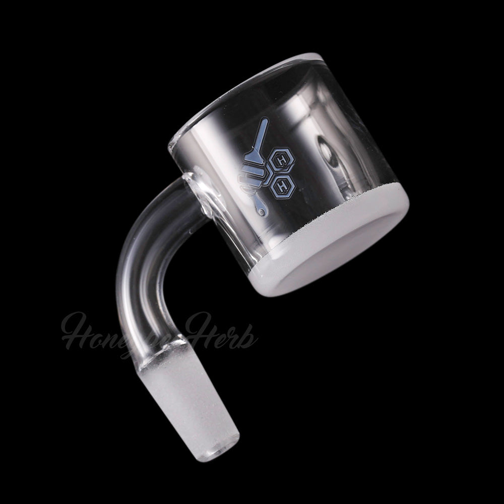 Honey & Milk XL Bevel Quartz Banger at 90° angle, 10mm male joint, clear flat top design, for dab rigs