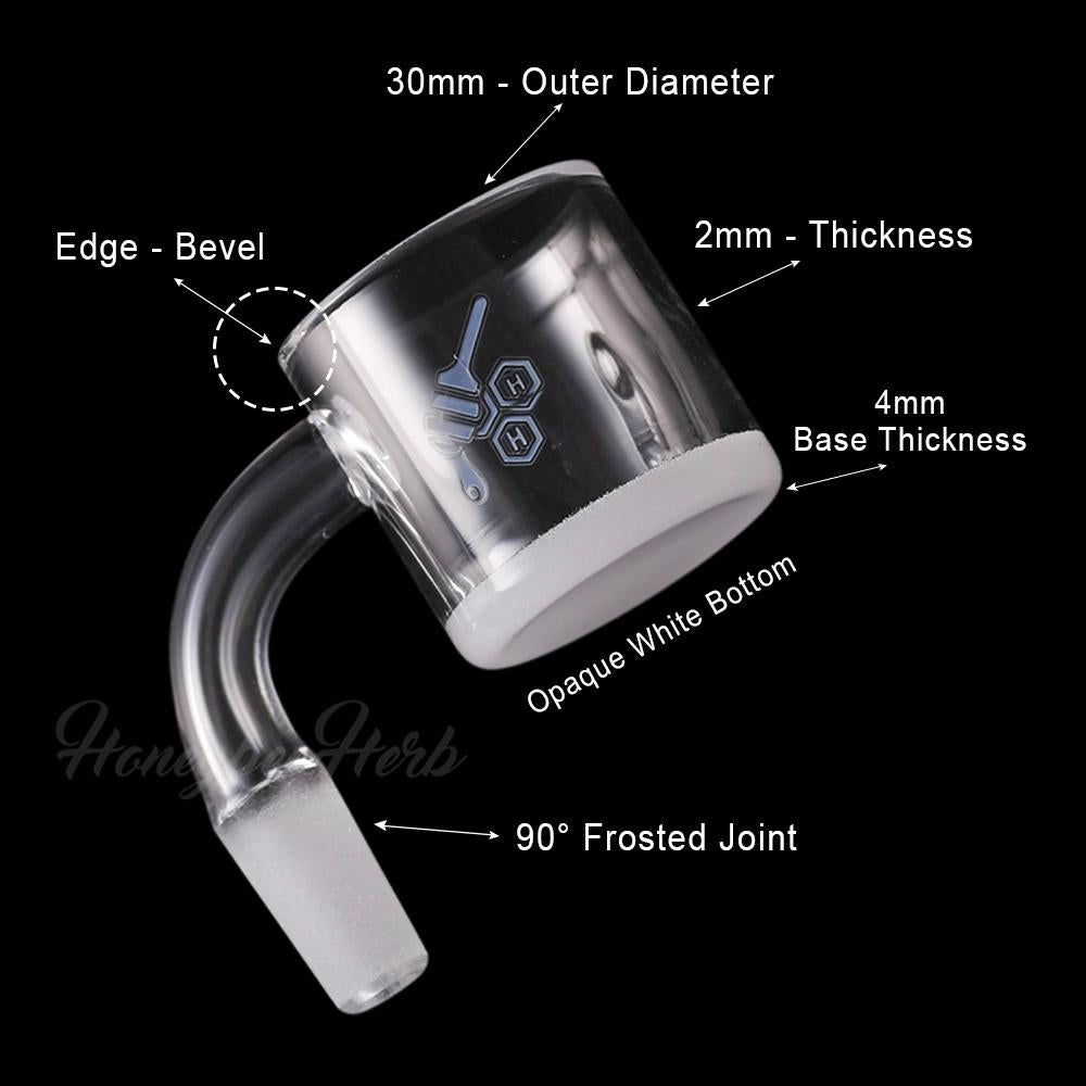 Honey & Milk XL Bevel Quartz Banger at 90° angle with frosted joint and white bottom