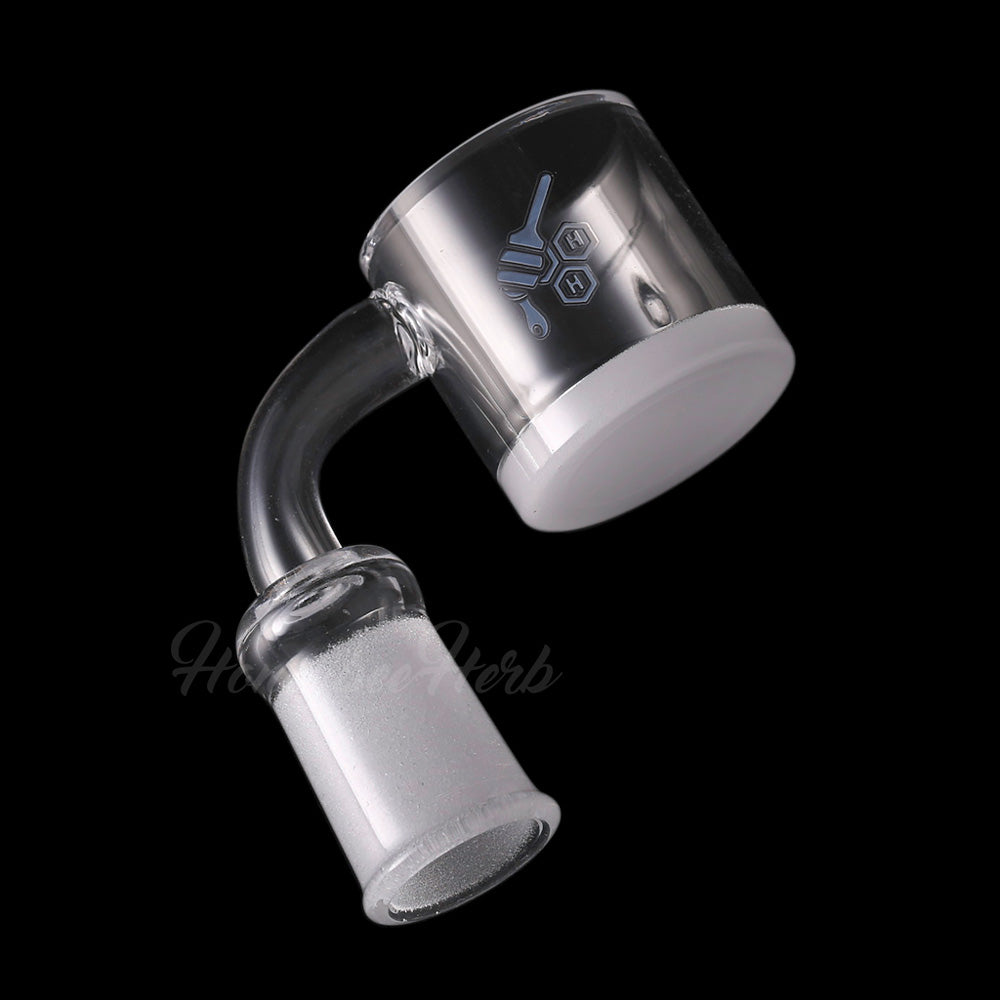 Honey & Milk XL Bevel Quartz Banger 90°, 14mm Female, Clear Flat Top for Dab Rigs, Isolated on Black