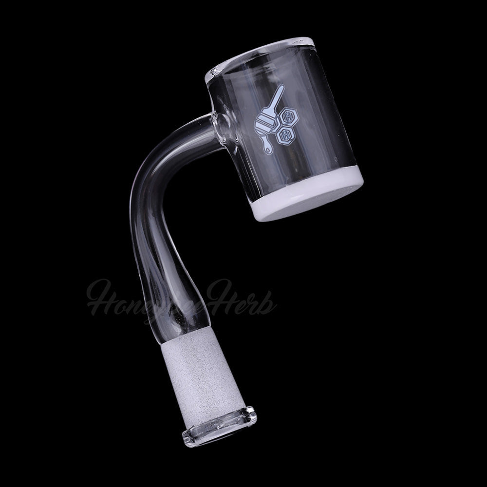 Honey & Milk Bevel Quartz Banger at 90° angle, clear flat top design for dab rigs, 25mm diameter