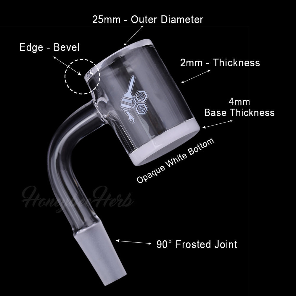Honey & Milk Bevel Quartz Banger at 90° angle with 25mm flat top, 2mm thickness, and frosted joint