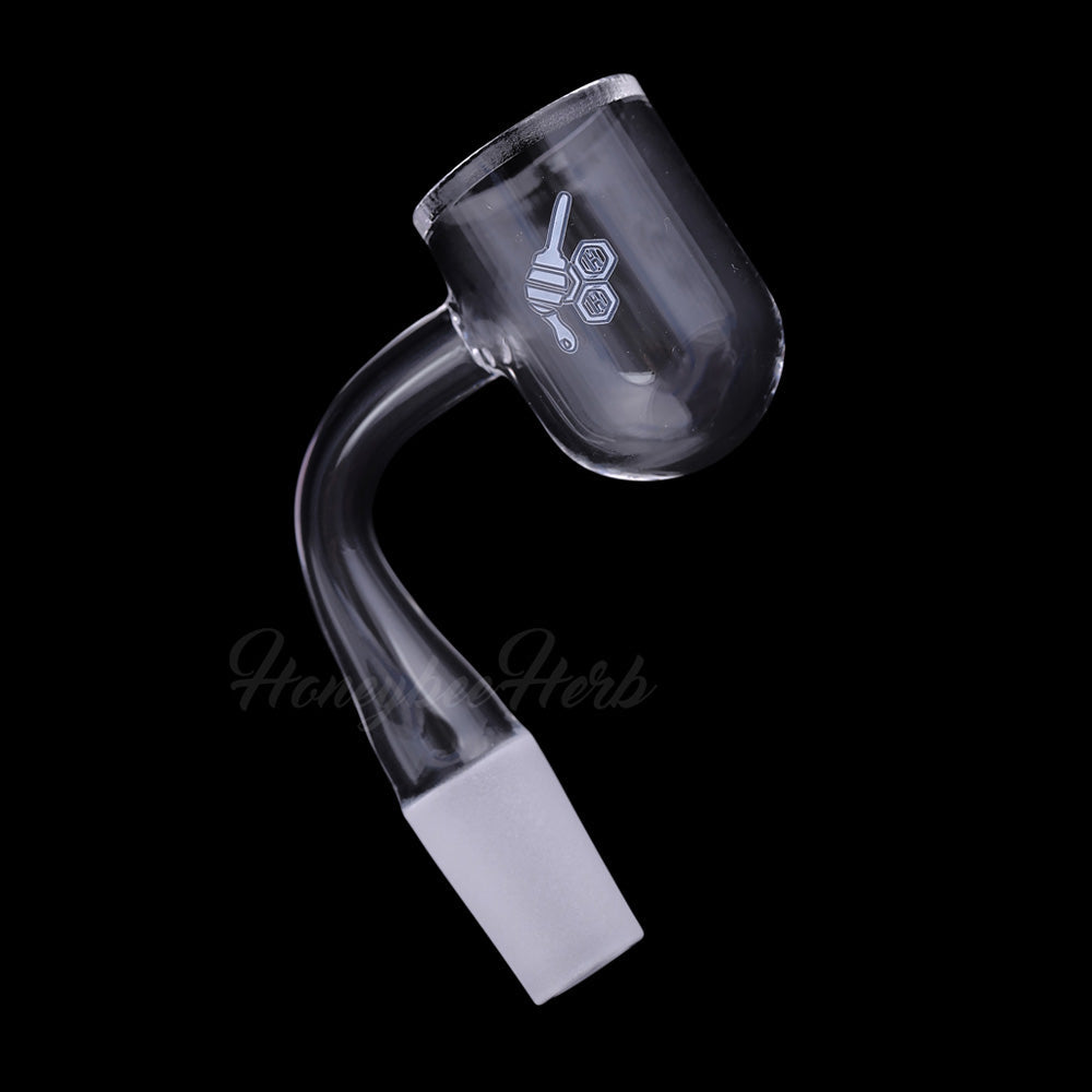 Honeybee Herb Quartz Banger with 90Β° Angle, 14mm Male Joint, Clear Design, for Dab Rigs
