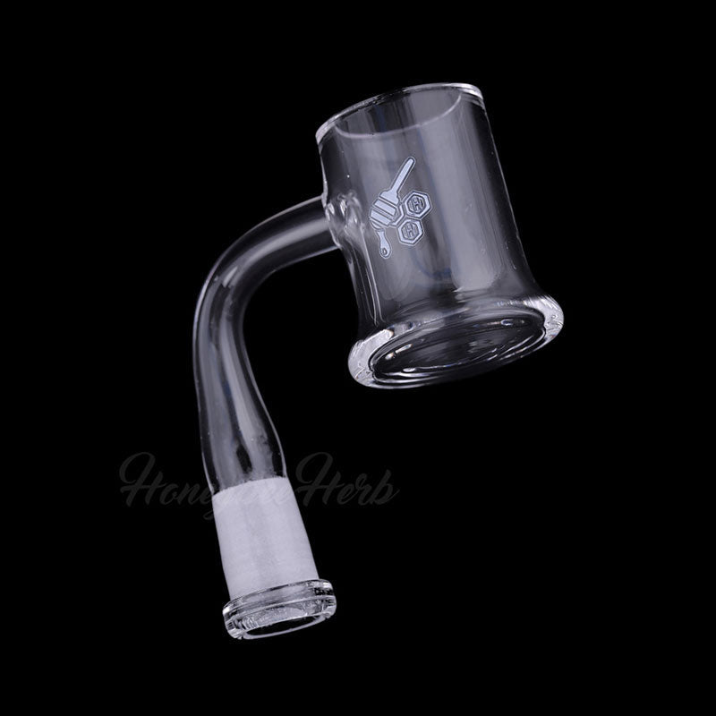 Honeybee Herb Honey Mug Quartz Banger at 90Β° angle, clear flat top design for dab rigs, 25mm
