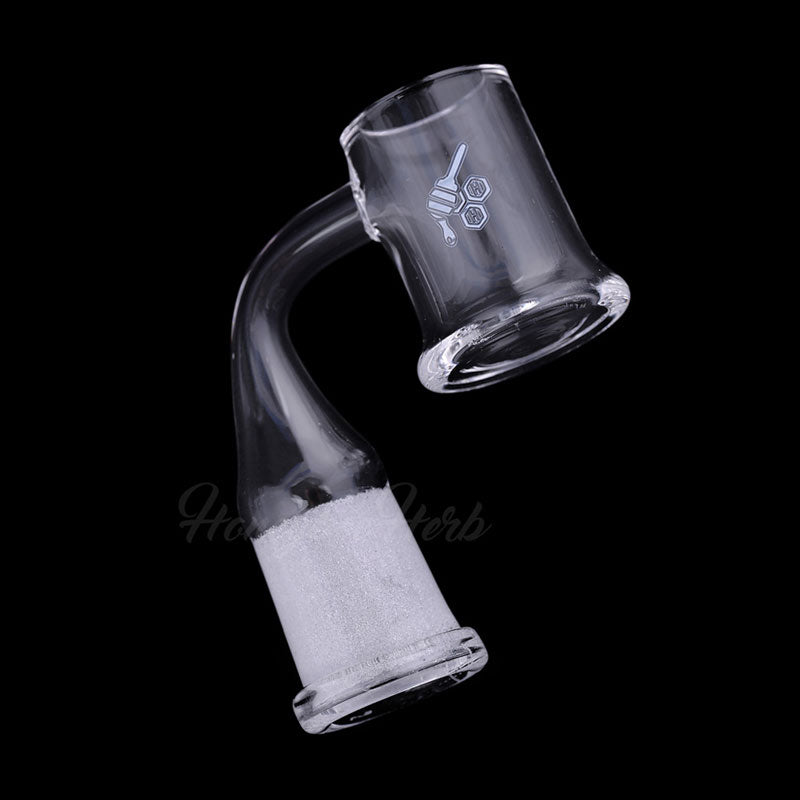 Honeybee Herb Honey Mug Quartz Banger at 90Β° angle, clear, for dab rigs, with logo
