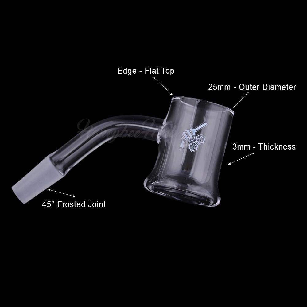 Honeybee Herb Honey Mug Quartz Banger at 45Β° angle for dab rigs, clear with flat top design