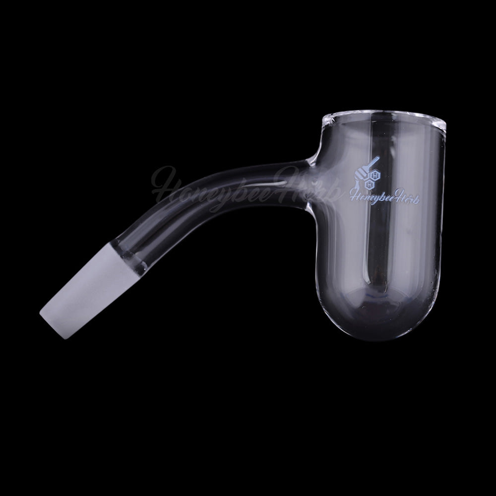 Honeybee Herb Quartz Banger with 45Β° angle, deep bowl design for dab rigs, clear, side view