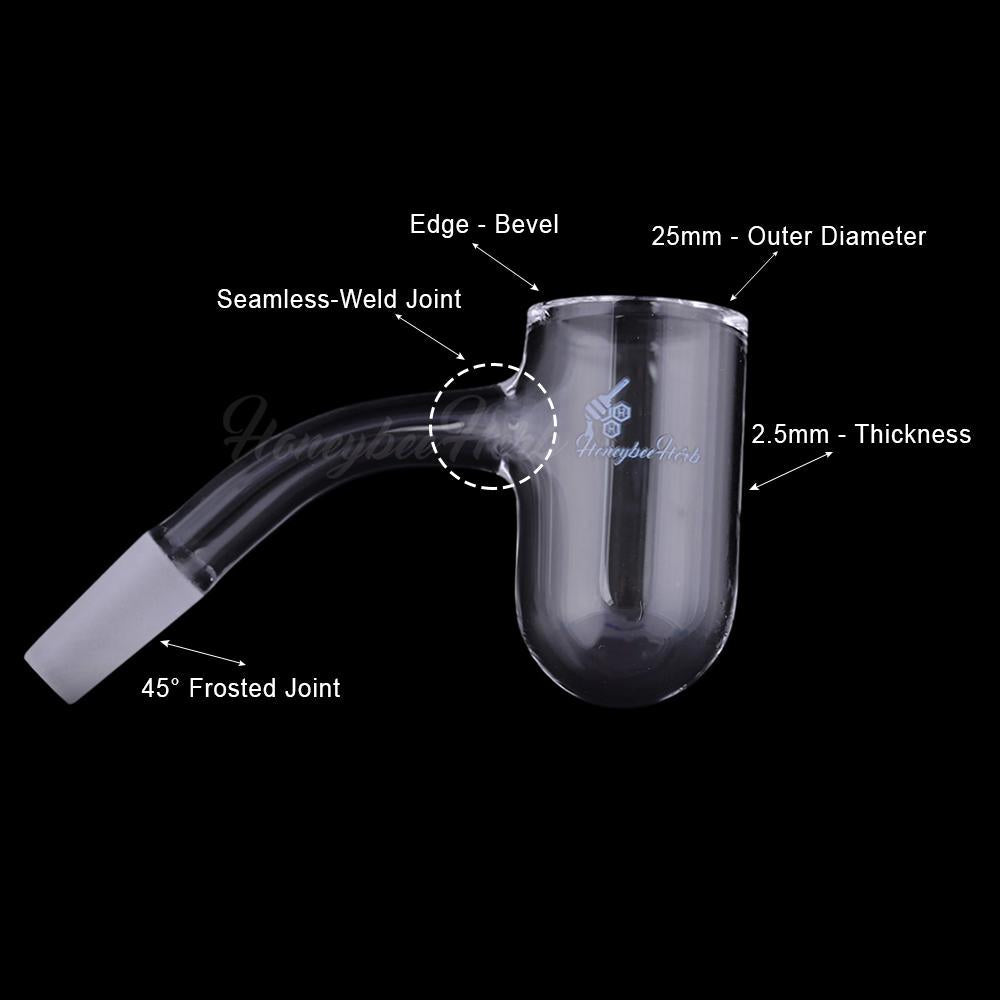 Honeybee Herb Quartz Banger with 45Β° Frosted Joint and 25mm Flat Top, Clear, Side View