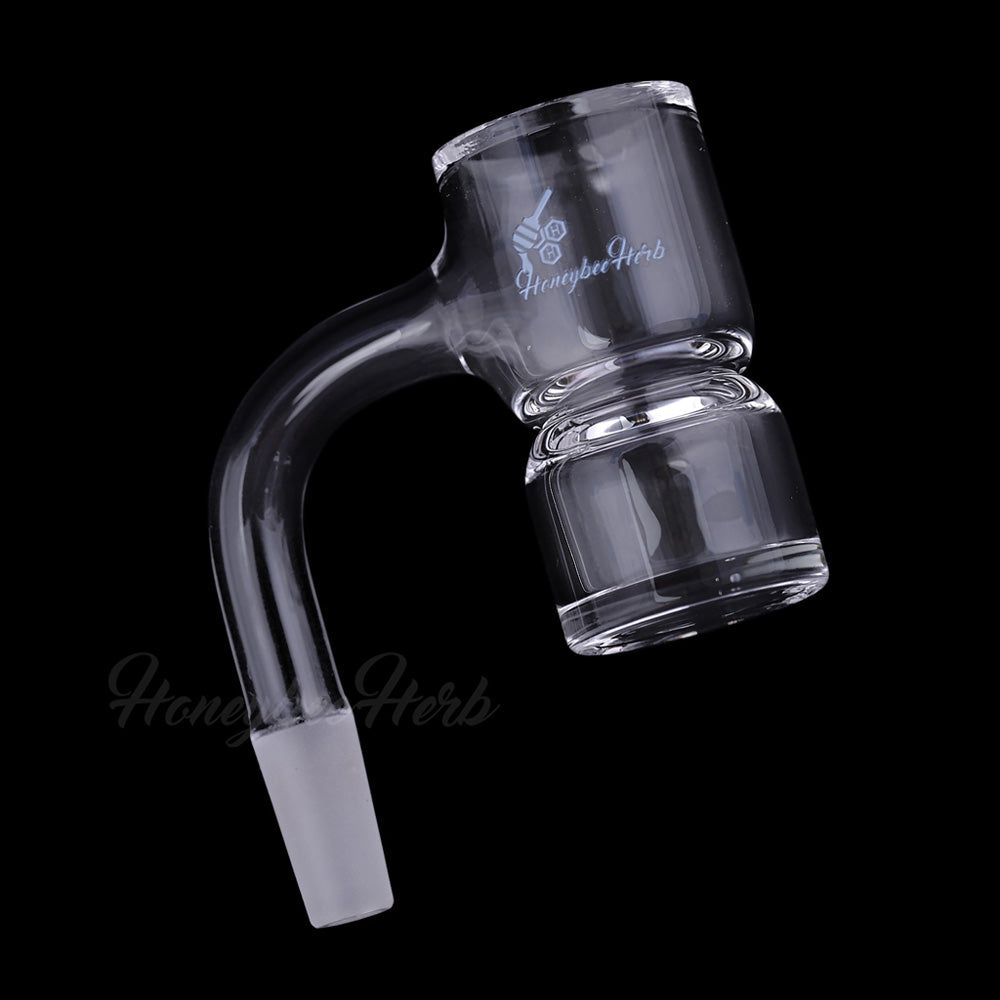 Honeybee Herb clear quartz splash bucket banger, 90° angle, 10mm male joint, side view