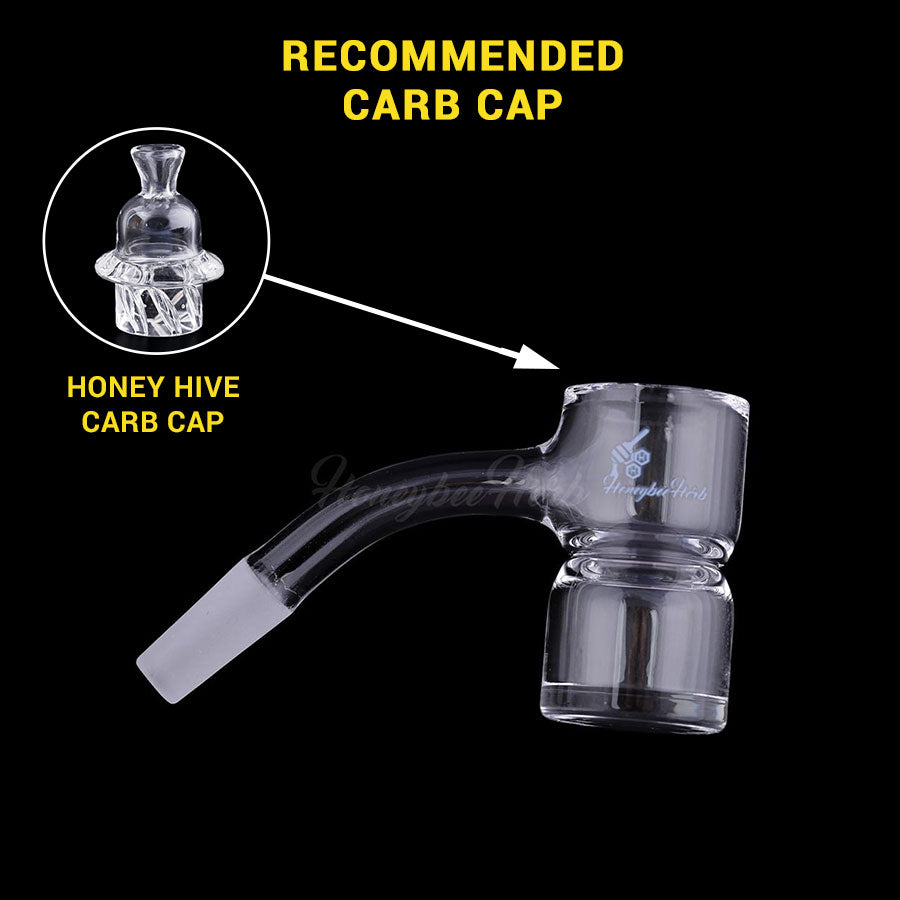 Honey Bevel Splash Bucket Quartz Banger at 45Β° angle, clear, for dab rigs, side view