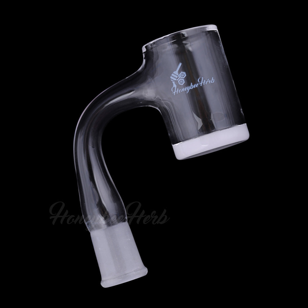 Honey & Milk Bevel Quartz Banger at 90Β° angle, clear, flat top design, 25mm, by Honeybee Herb