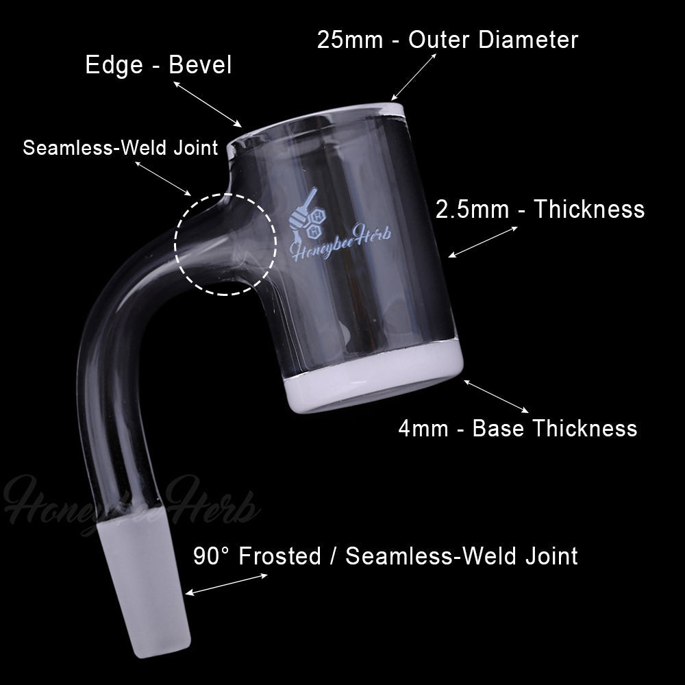 Honey & Milk Bevel Quartz Banger at 90Β° angle, clear with flat top, 25mm, for concentrates