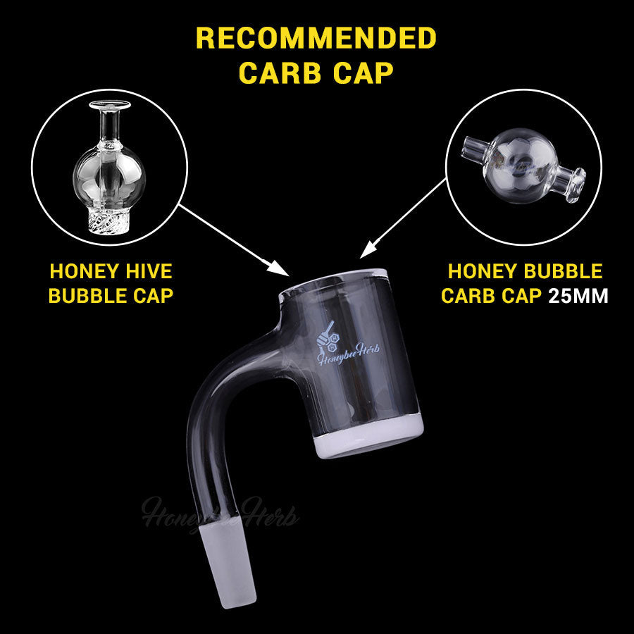 Honey & Milk Bevel Quartz Banger at 90Β° angle with recommended carb caps