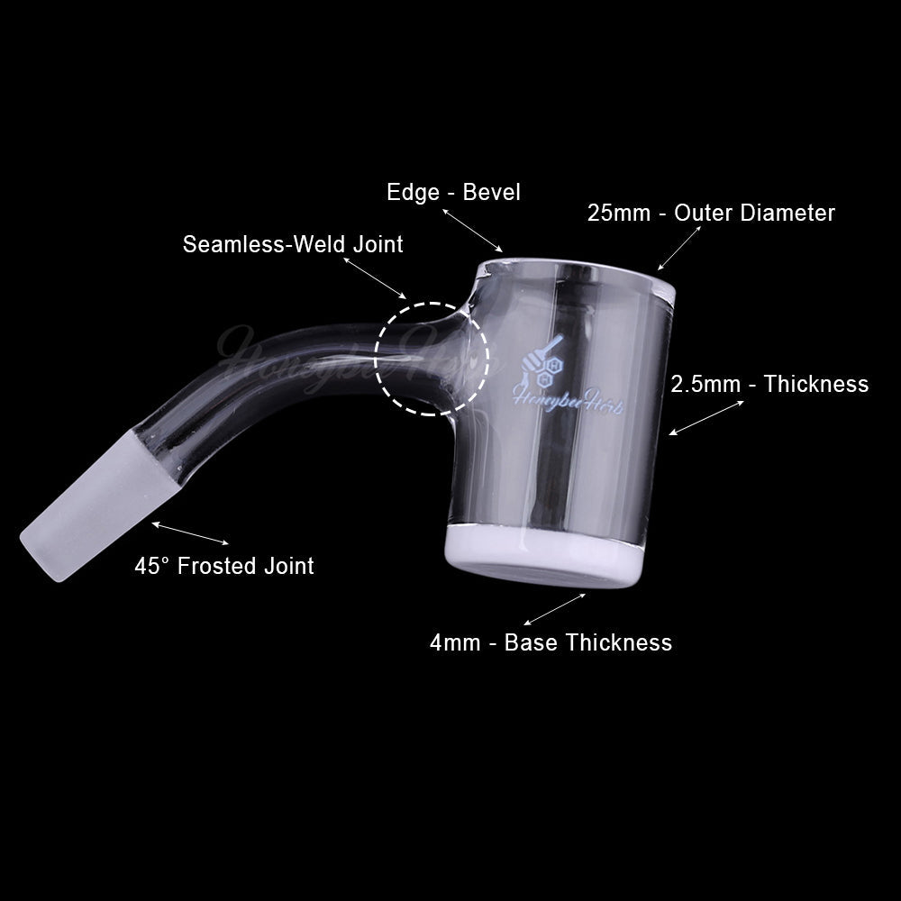 Honey & Milk 45° Degree Bevel Quartz Banger by Honeybee Herb, Clear, with Dimensions