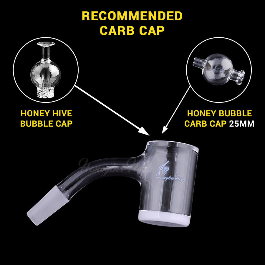 Honey & Milk Bevel Quartz Banger at 45° angle with recommended carb caps