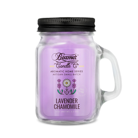 Beamer Candle Co. Lavender Chamomile 4oz Mini Candle in Mason Jar - Front View