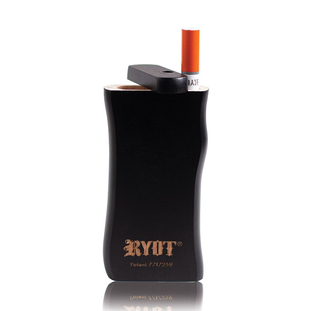 RYOT Ergonomic Black Wooden Dugout with Magnetic Poker and Taster Bat, Front View