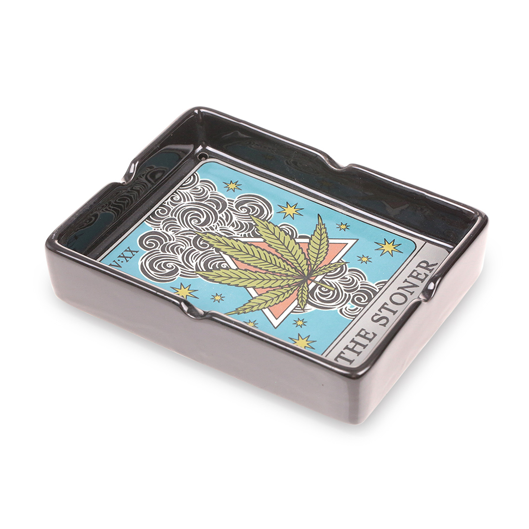 Fantasy Stoner Tarot Card Resin Ashtray, Hand-Painted with Cannabis Leaf Design - Top View