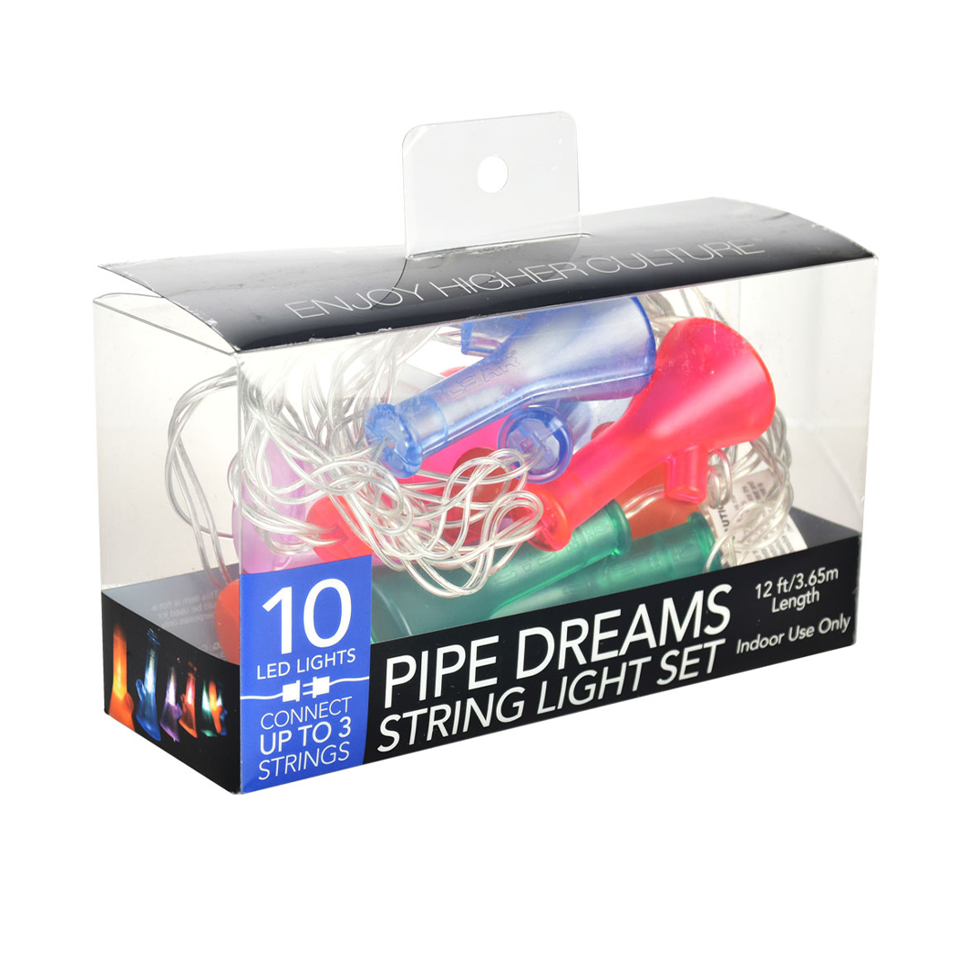 Pulsar LED Hemp Leaf & Mushroom Water Pipe String Lights in packaging, 12Ft length