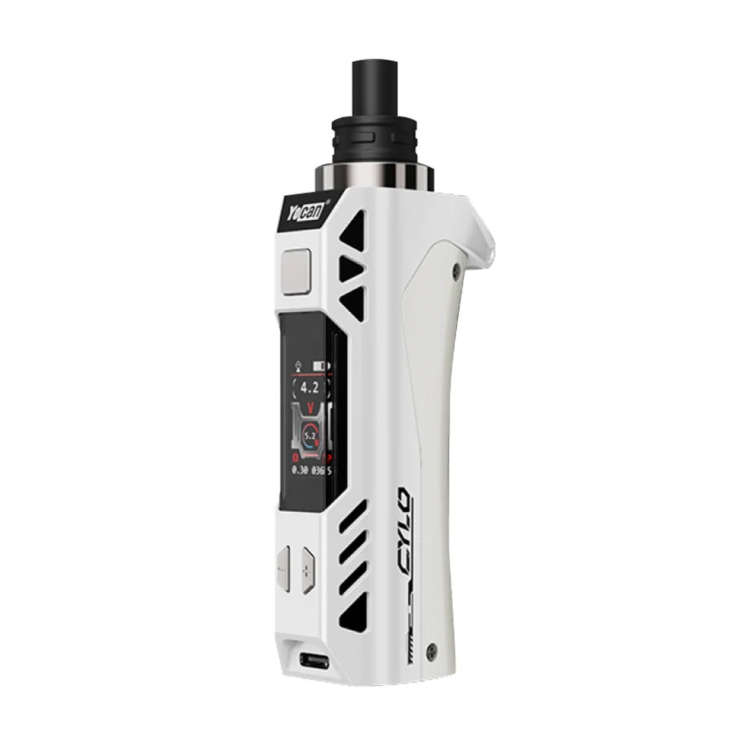 Yocan Cylo Vaporizer in White - Side View with Digital Display and USB Ports