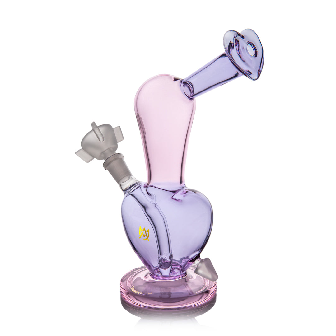 MJ Arsenal Burning Heart Bong, Pink Tint, Compact Design for Stoner Moms, Front View