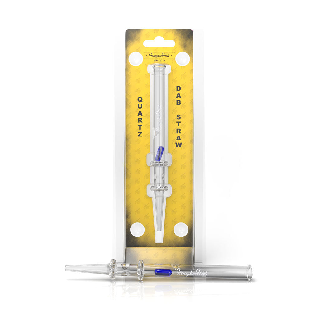 Honeybee Herb Quartz Dab Straw Spinner front view with packaging, easy to use design