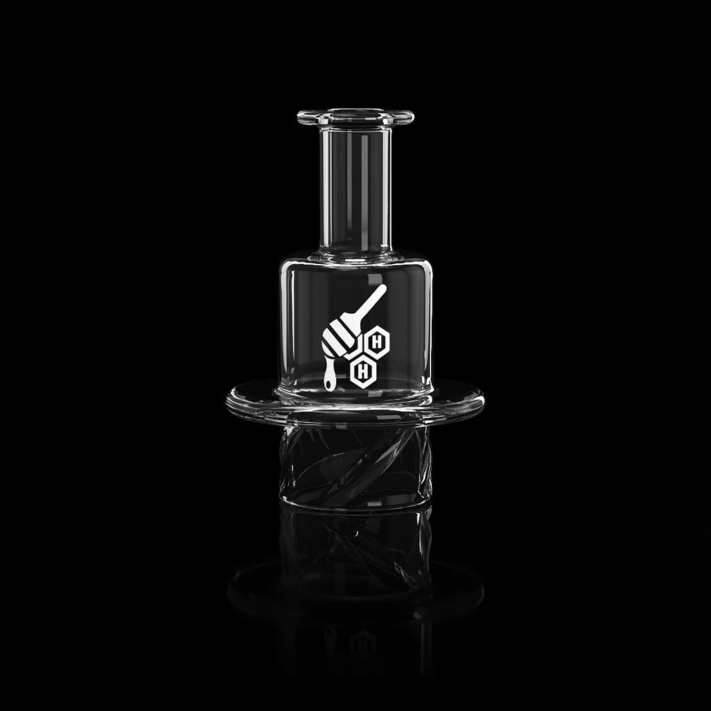 Honeybee Herb Quartz Honey Hive Carb Cap for Dab Rigs, Clear, Front View on Black Background
