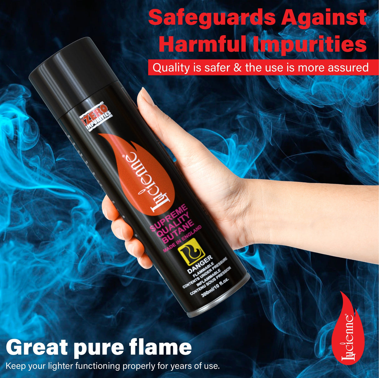 Honeybee Herb DAB BUTANE canister with blue smoke, ensures pure flame & safeguards against impurities