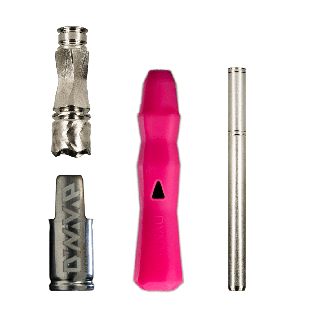 DynaVap 'The B' Neon Series vaporizers in pink and silver, front view, easy to use