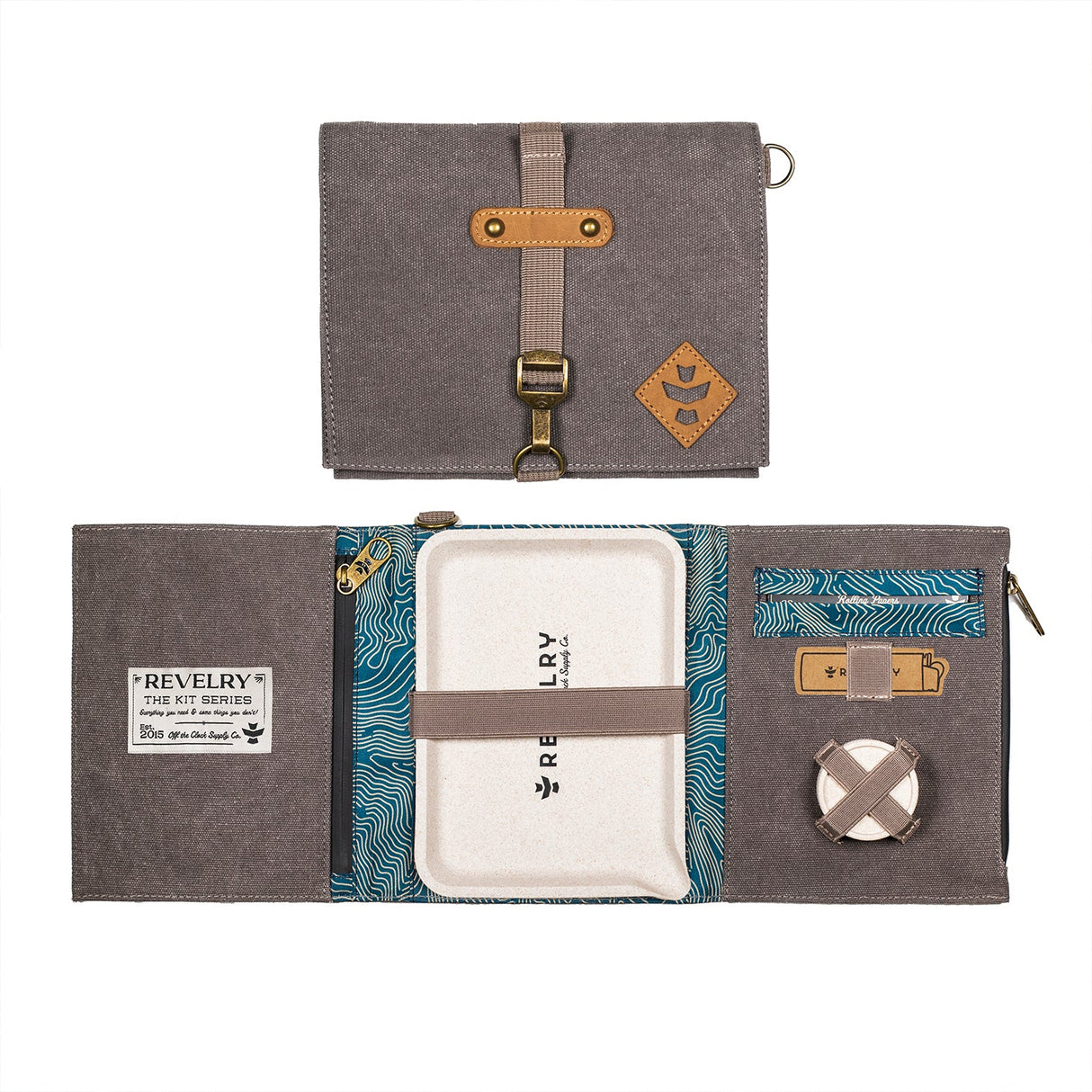 Revelry Supply 'The Rolling Kit' in Ash - Smell Proof Travel Kit Open View
