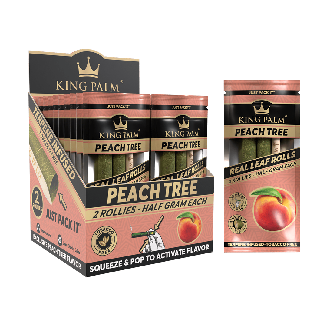 King Palm Peach Tree Flavored Rollie Cones with Pop Pearl Filter Tips, 20 Packs Display
