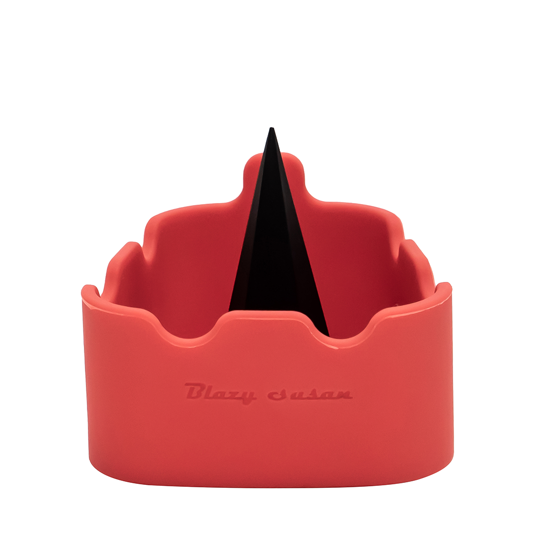 Blazy Susan red spinning rolling tray with multiple compartments, front view on white background