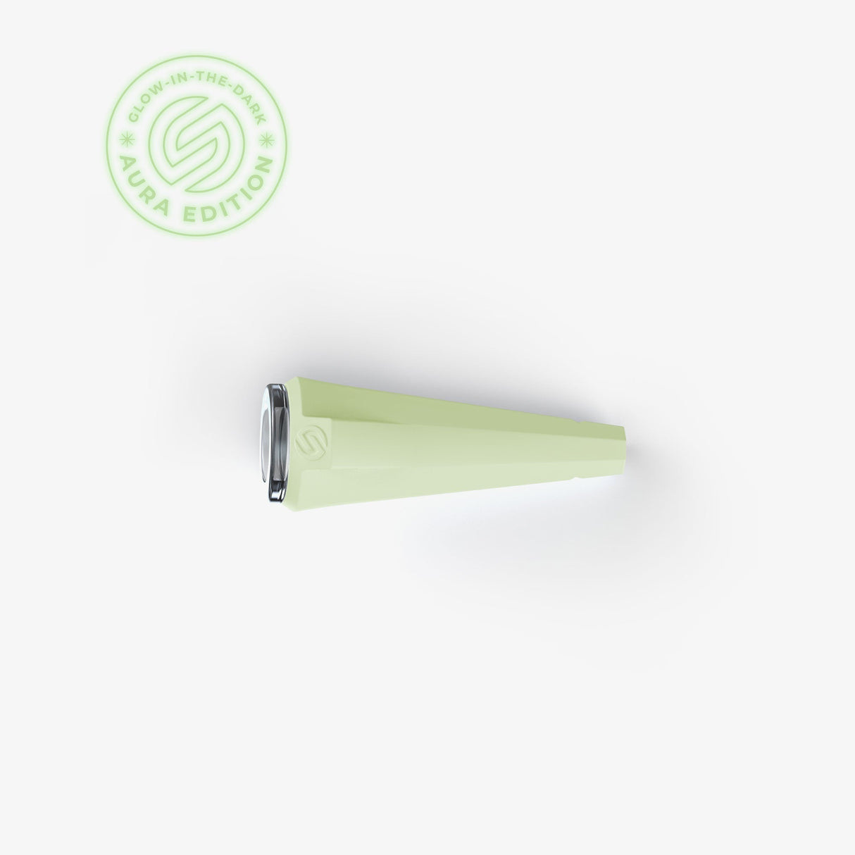 SOFTGLASS Glow-in-the-Dark Aura Pinch One Hitter, top view, with Silicone Cover