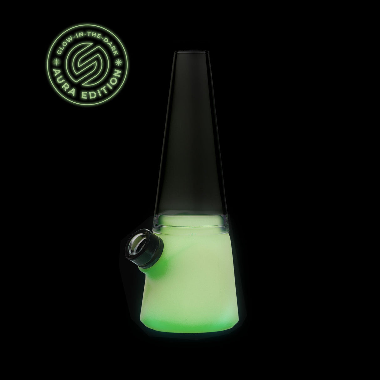 SoftGlass Aura Glow-in-the-Dark Totem Bong, Limited Edition, Front View on Black Background