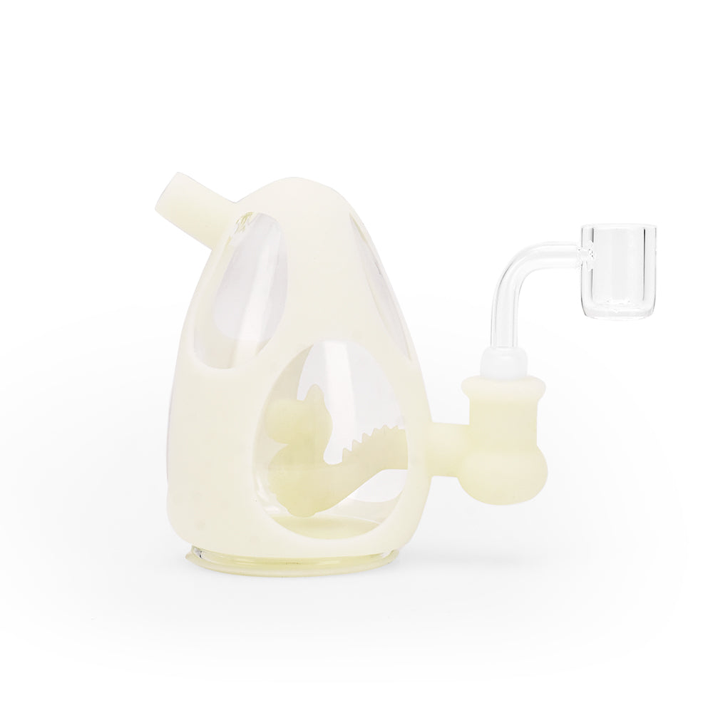 Ritual 5'' Silicone Dino Egg Rig in UV Titanium White with Quartz Banger - Front View