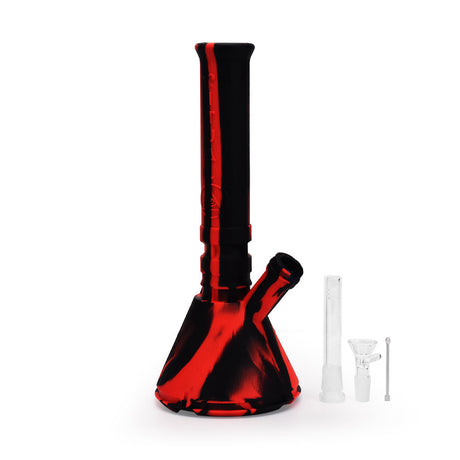 Ritual 12'' Deluxe Silicone Modular Beaker in Black & Red with accessories, front view on white background