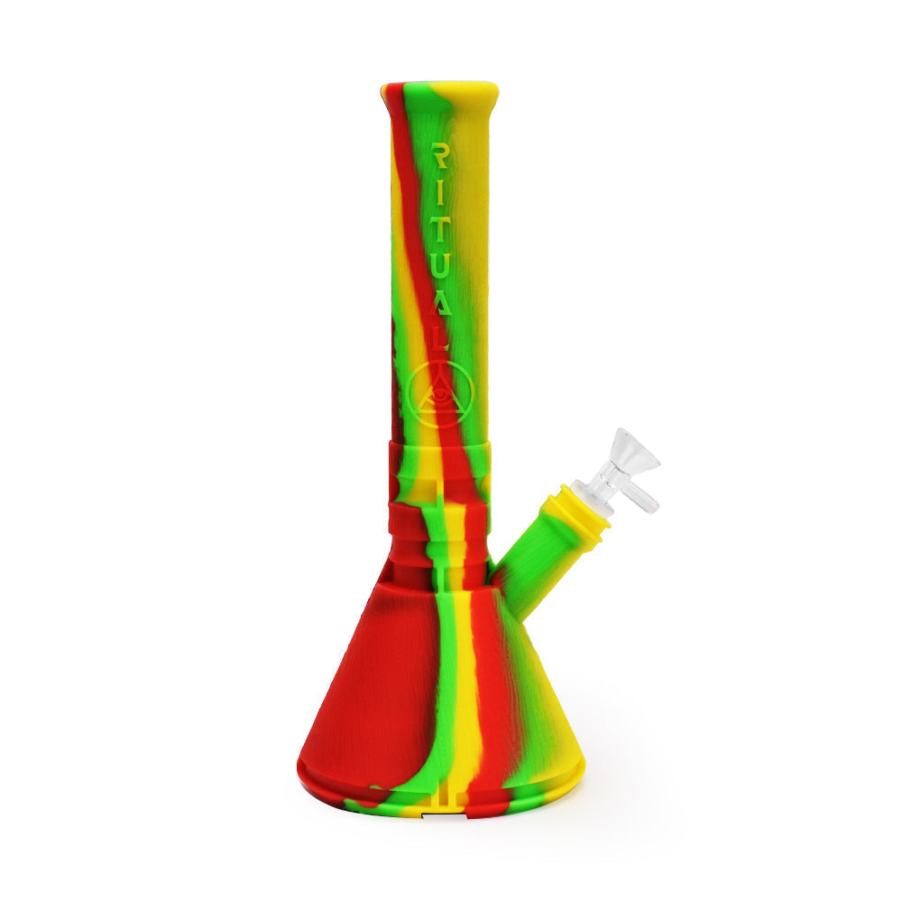 Ritual 12'' Deluxe Silicone Beaker in Rasta Colors with Removable Base and Bowl Front View