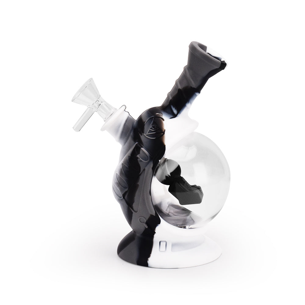 Ritual 7.5'' Silicone Astro Bubbler in Black & White Marble Design, Angled Side View