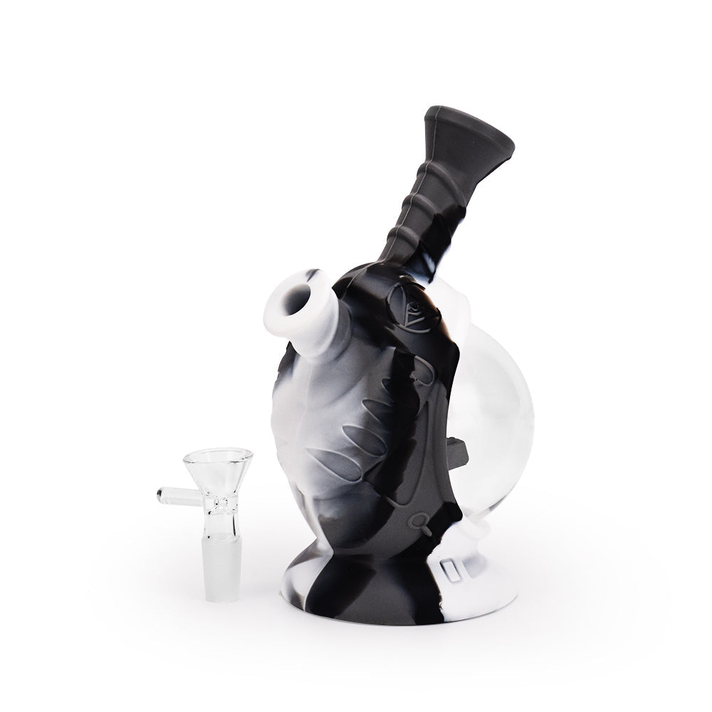 Ritual 7.5'' Silicone Astro Bubbler, Black & White Marble Design, Compact & Durable - Side View