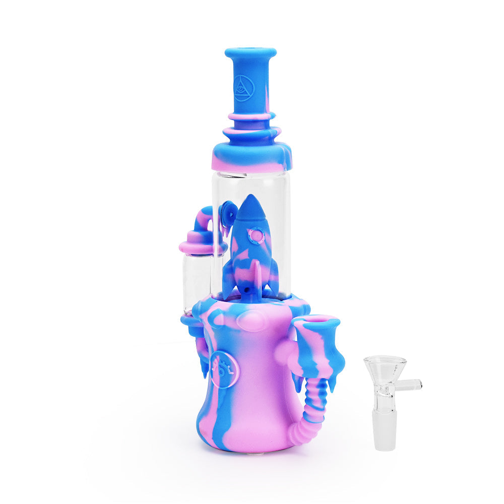 Ritual 8.5'' Silicone Rocket Recycler Bong, Cotton Candy Design, Portable with Percolator, Front View