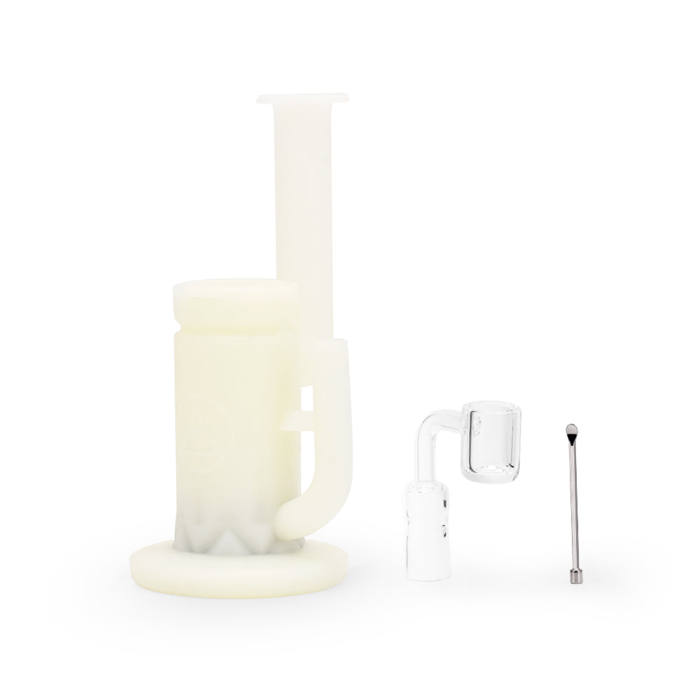 Ritual 8.5'' Silicone Sidecar Rig in UV Titanium White with Quartz Banger and Dab Tool